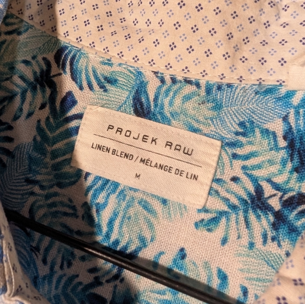 Projek Raw Men's M‎ Linen Blend Short Sleeve Button Up Shirt Lightweight - Picture 4 of 12